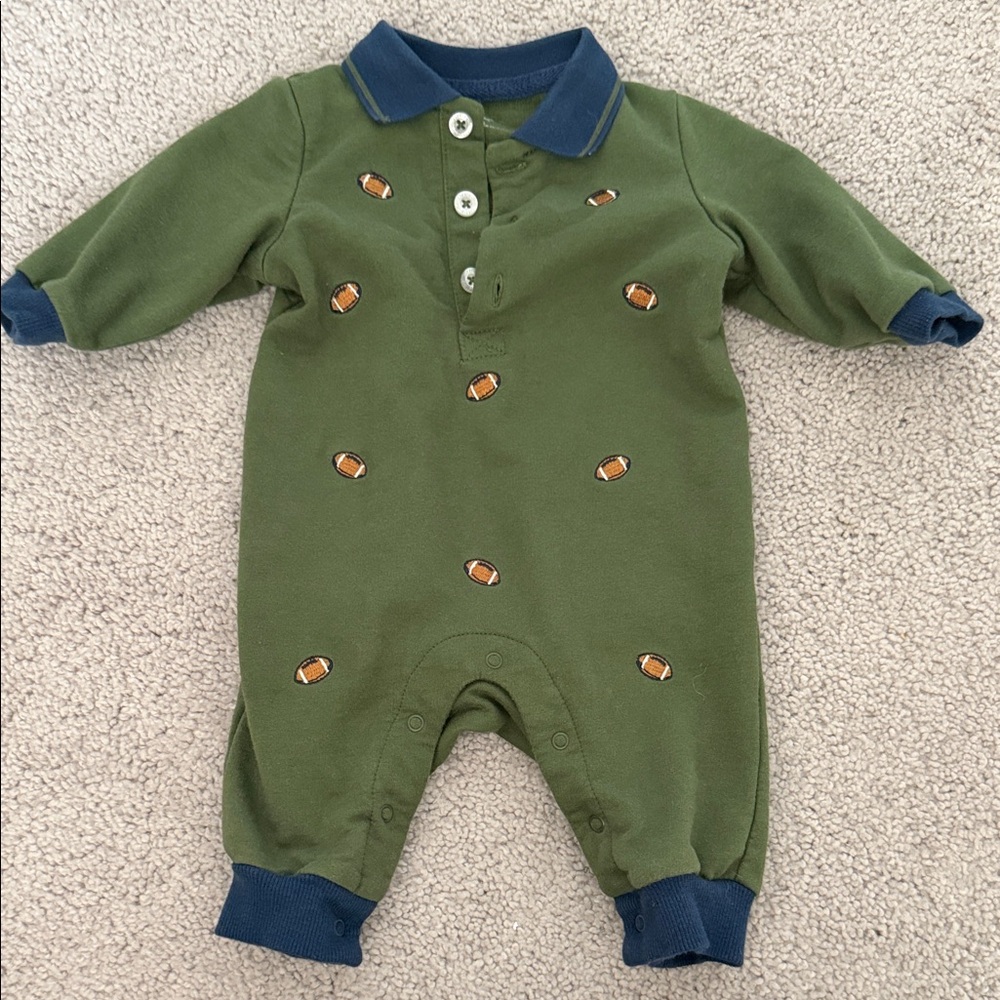 Little Me Green and Navy Football Footie